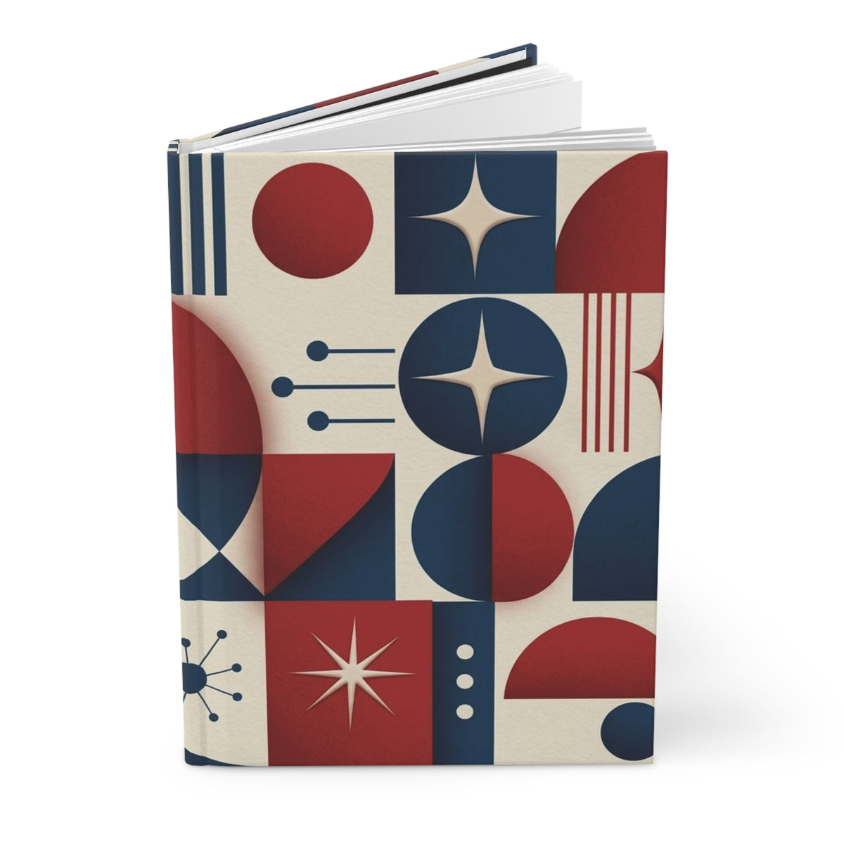 Retro Art Deco Geometric Hardcover Journal – Red, White & Blue