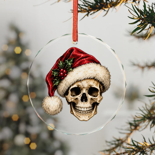 Santa Hat Skull | Gothic Christmas Glass Ornament | Gothmas