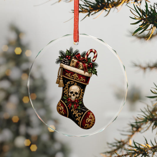 Skull Stocking | Gothic Christmas Glass Ornament | Gothmas