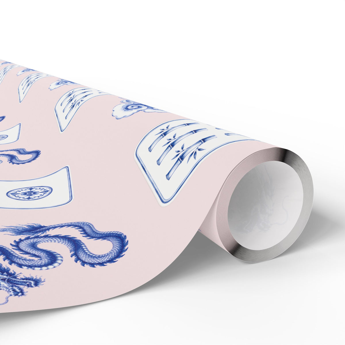 Peony Pink Mahjong Wrapping Paper | Blue Chinoiserie Gift Wrap