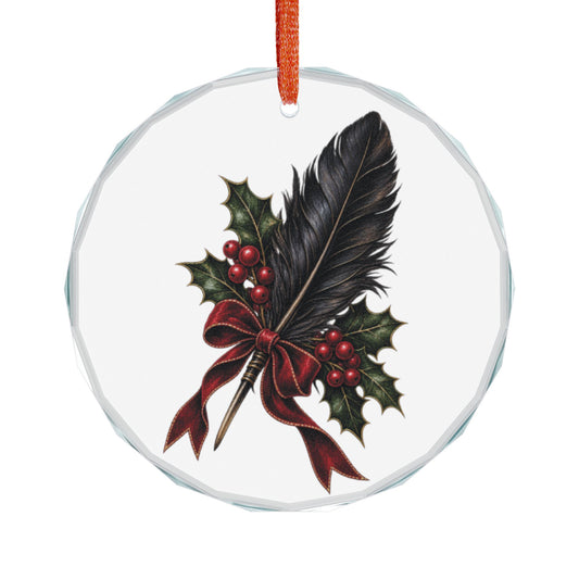 Raven Feather & Holly | Gothic Christmas Glass Ornament
