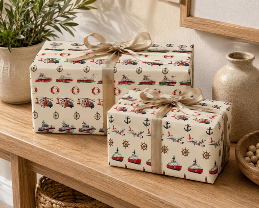 Maritime Aircraft & Cutters Watercolor Wrapping Paper | Nautical Gift Wrap
