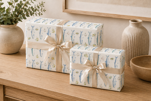 Preppy Sardine Wrapping Paper | Coastal Mediterranean Gift Wrap