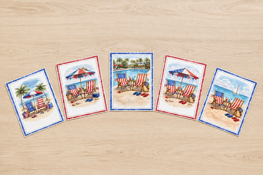 Patriotic Beach Note Card Set of 5 | Coastal Americana Greeting Cards