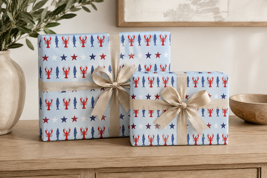 Coastal Lobster & Sardine Wrapping Paper | Red White & Blue Gift Wrap