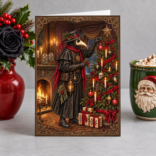 Gothmas Plague Doctor Decorating Tree | Gothic Christmas Cards Set of 10