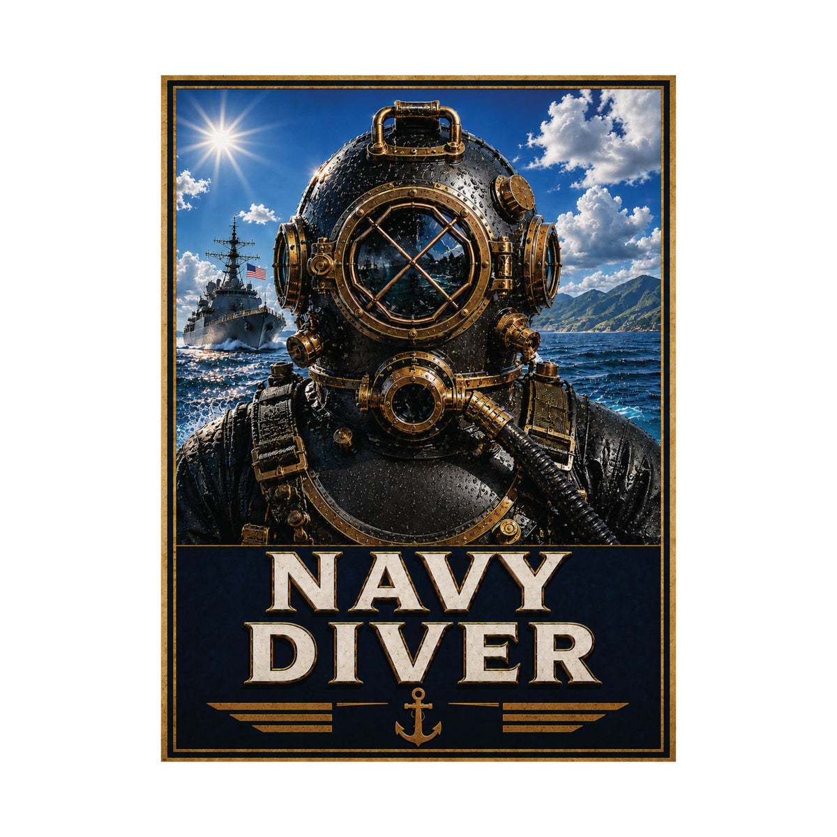 Deep Sea Diver Vintage Poster | Diving Helmet Maritime Wall Art