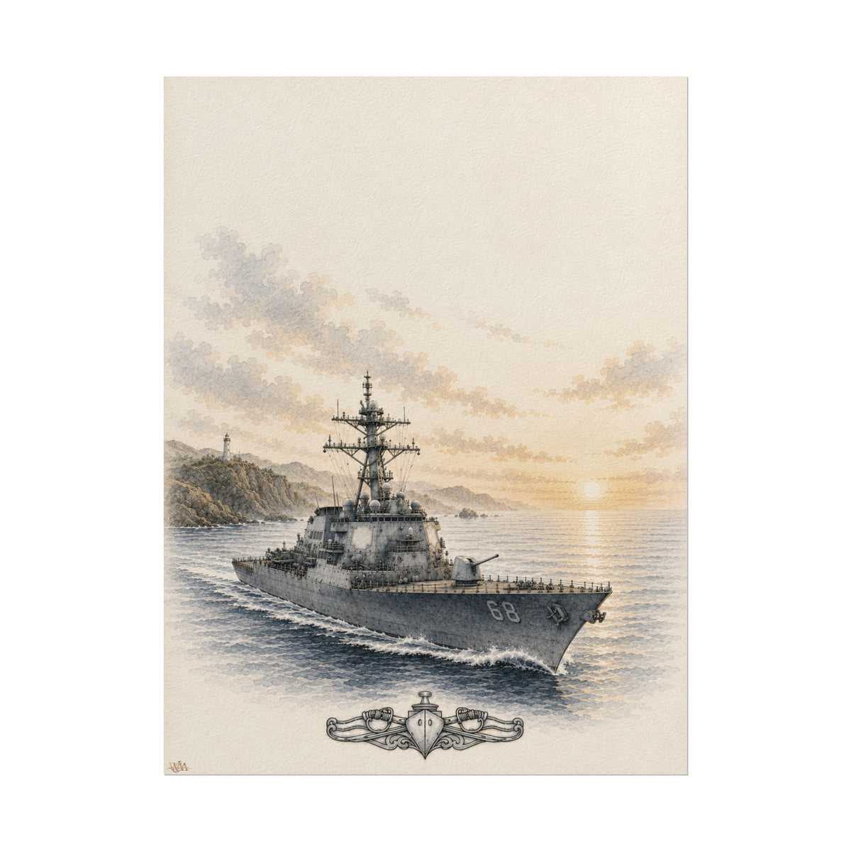 Naval Destroyer | Rolled Fine Art Print | Military Heritage Collection