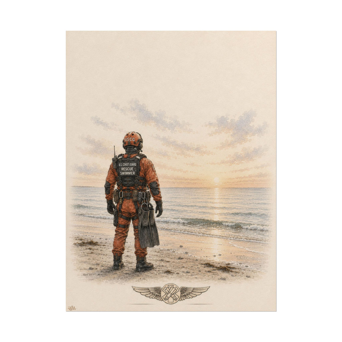 Rescue Swimmer on the Beach Fine Art Print | Maritime Rescue Wall Art