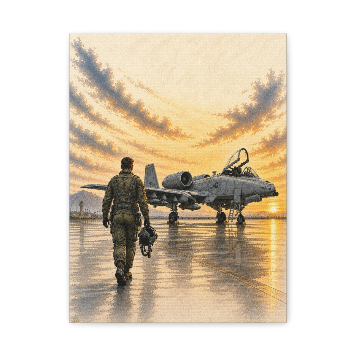 A-10 Pilot at Sunset | Military Aviation Fine Art Canvas