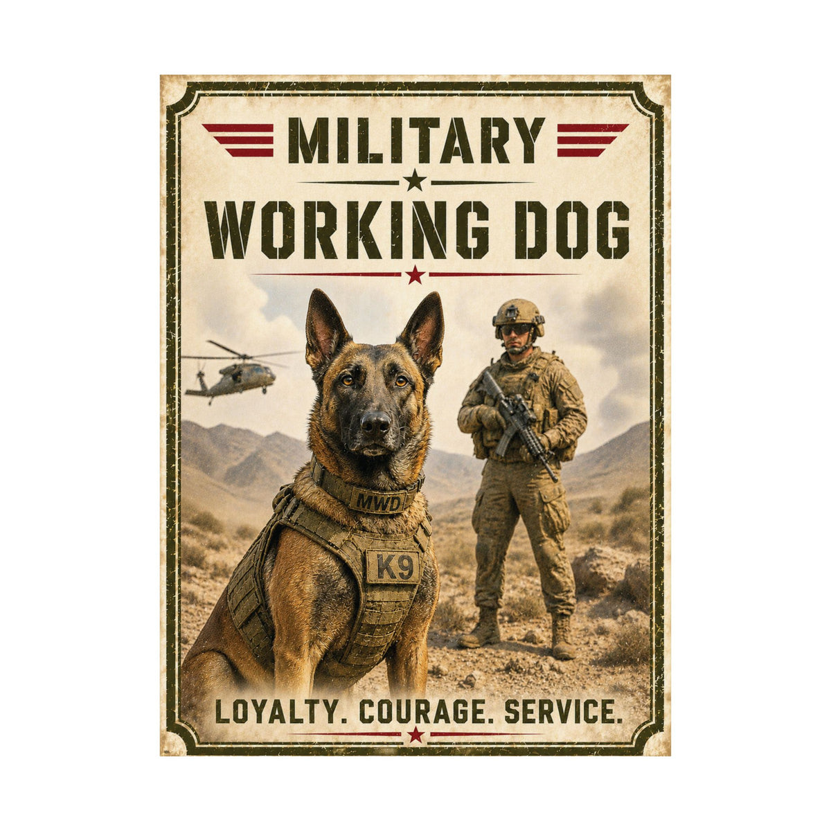 Military Working Dog Vintage Art Poster | K9 Handler Wall Art