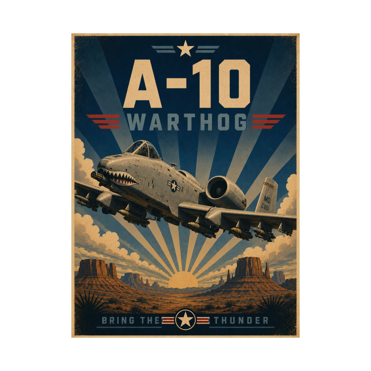 A-10 Warthog Vintage Aviation Poster | Bring the Thunder Military Wall Art