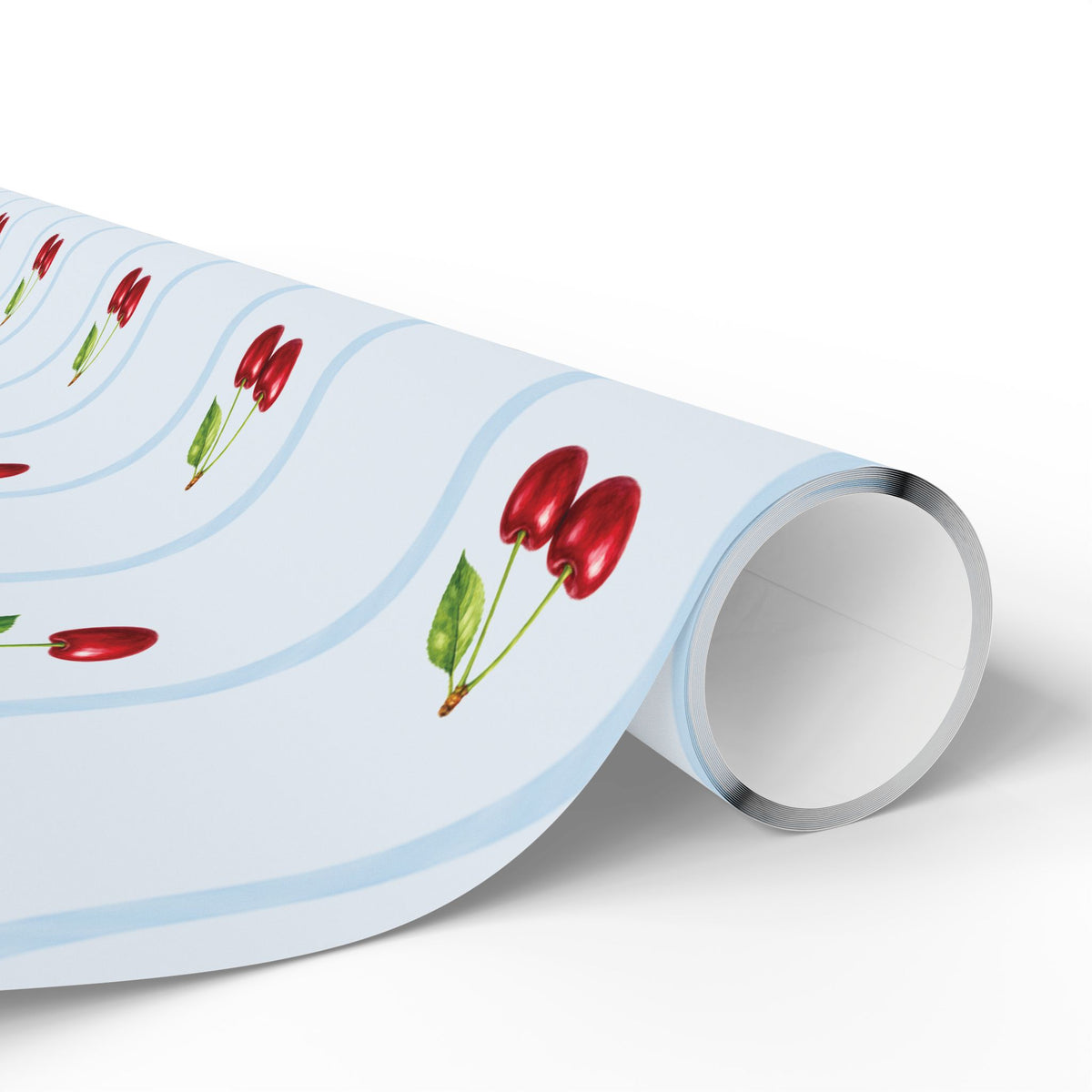 Watercolor Cherry Wrapping Paper | Light Blue Fruit Gift Wrap