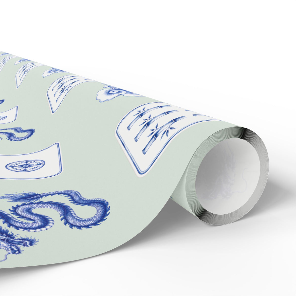 Celadon Mint Mahjong Wrapping Paper | Blue Chinoiserie Gift Wrap
