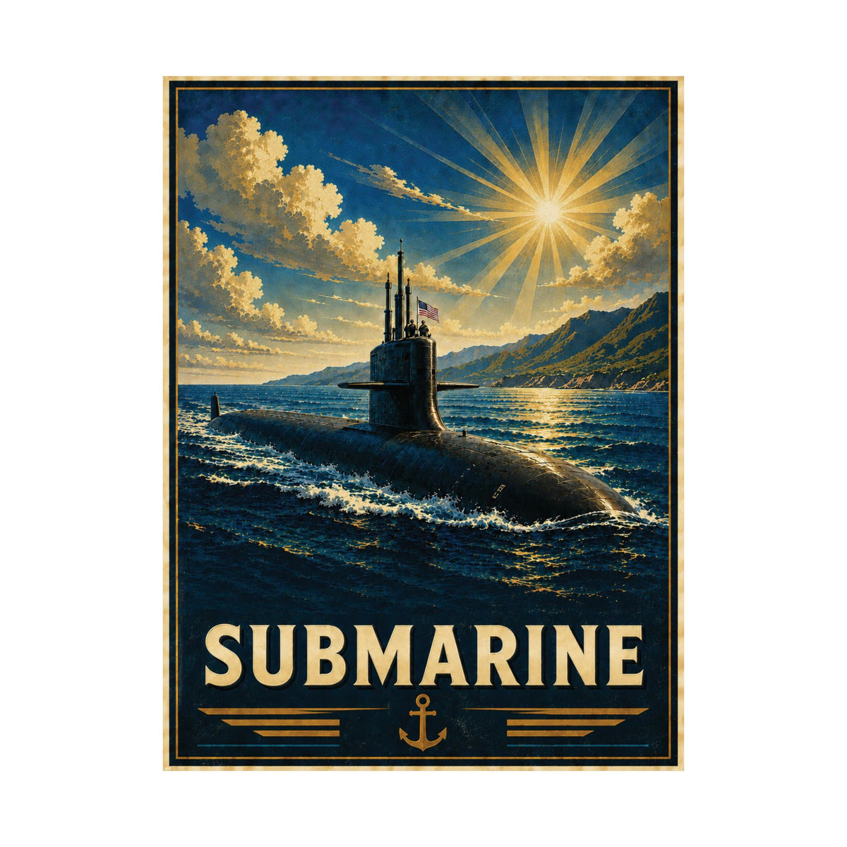 Submarine Vintage Art Poster | Naval Heritage Wall Art