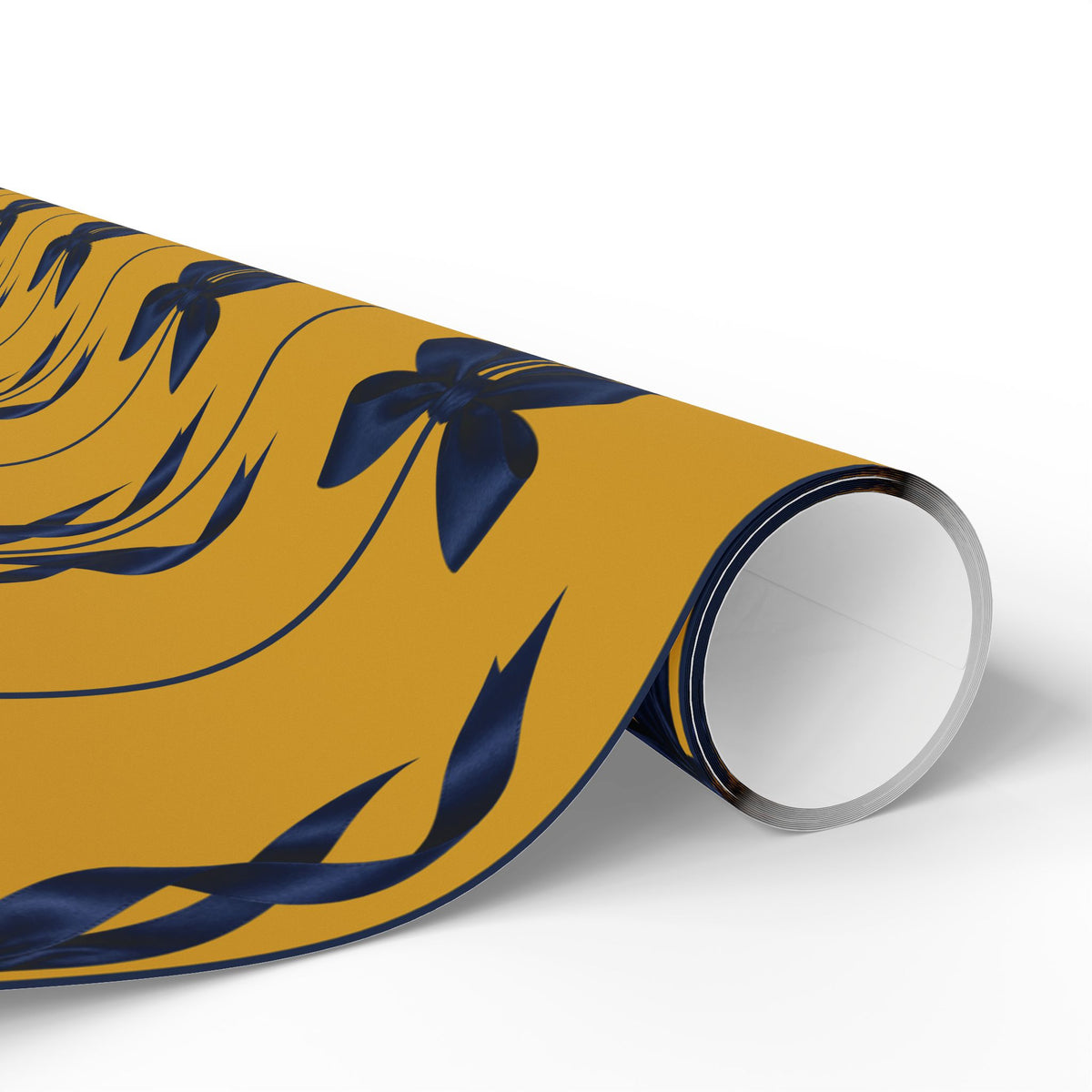 Navy Blue Bow Wrapping Paper | Mustard Yellow Preppy Ribbon Gift Wrap