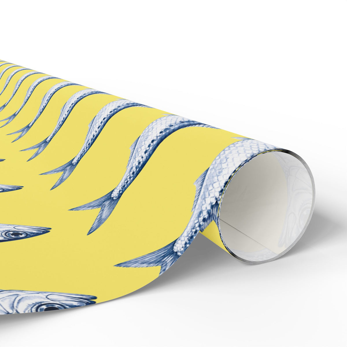 Blue Sardine Wrapping Paper | Yellow Coastal Fish Gift Wrap