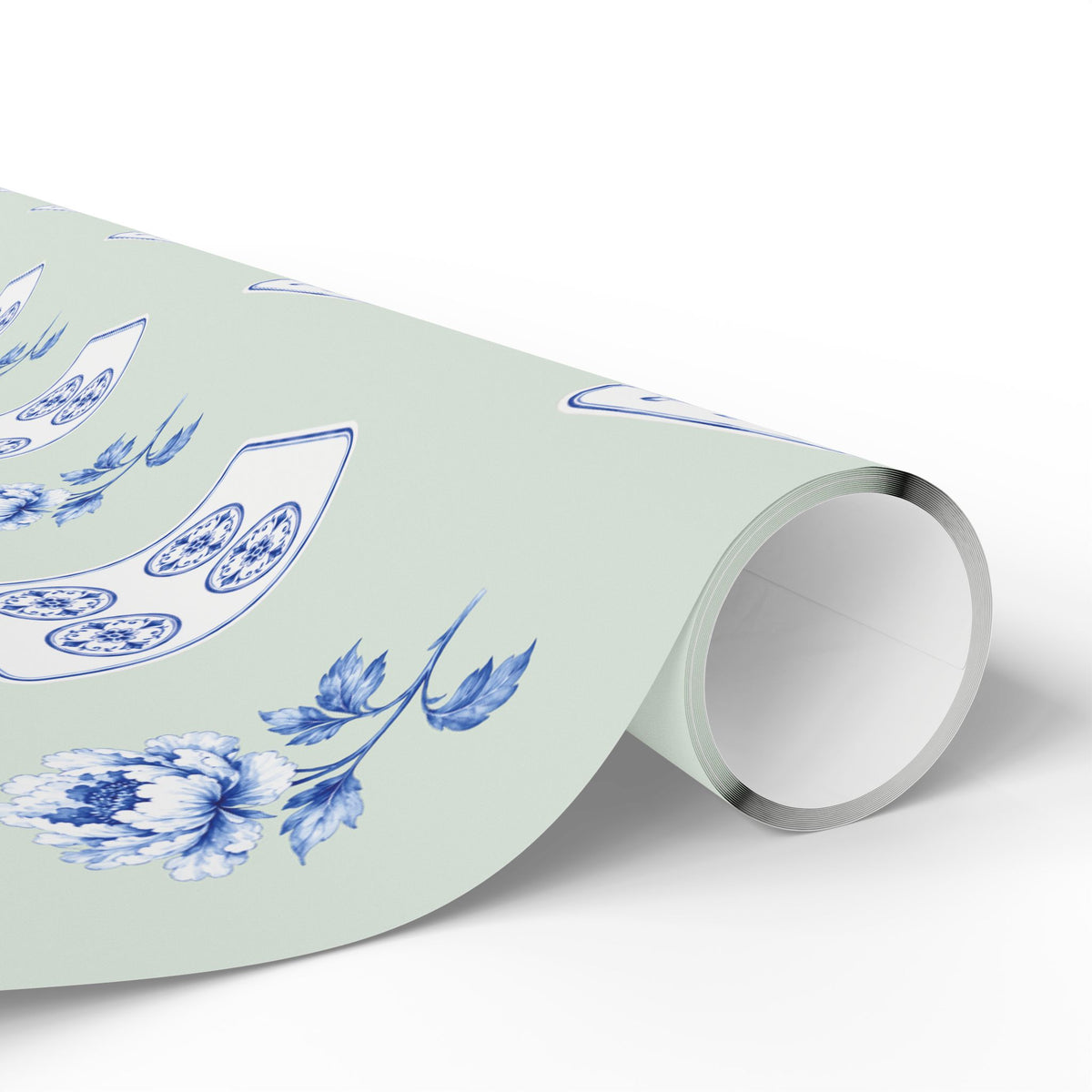Celadon Mint Mahjong Wrapping Paper | Blue Chinoiserie Gift Wrap