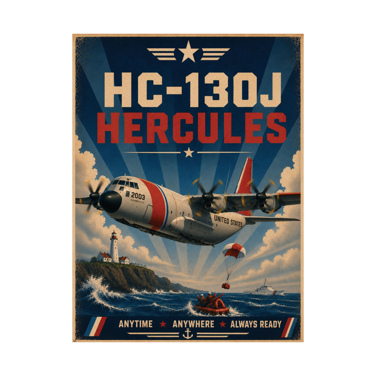 HC-130J Hercules Vintage Poster | Maritime Search & Rescue Aviation