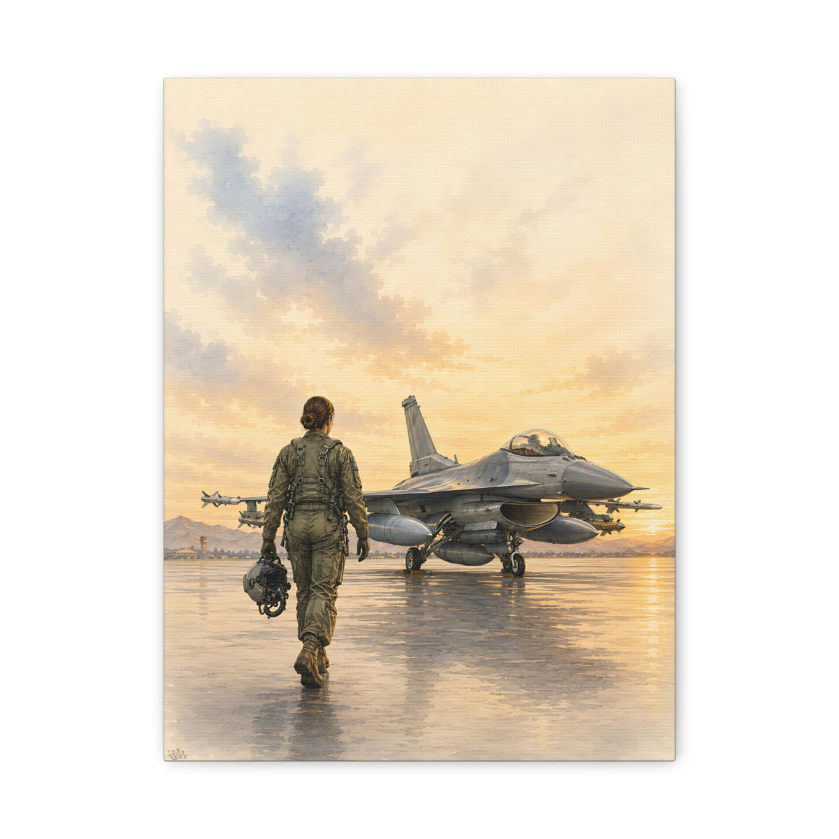 F-16 Female Fighter Pilot at Sunset | Fine Art Canvas | Military Heritage