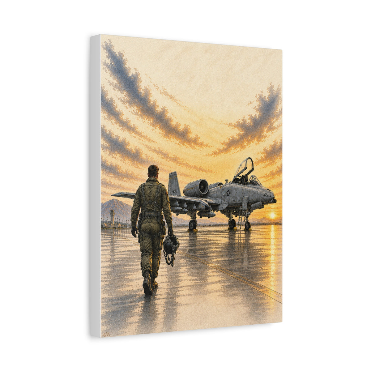 A-10 Pilot at Sunset | Military Aviation Fine Art Canvas