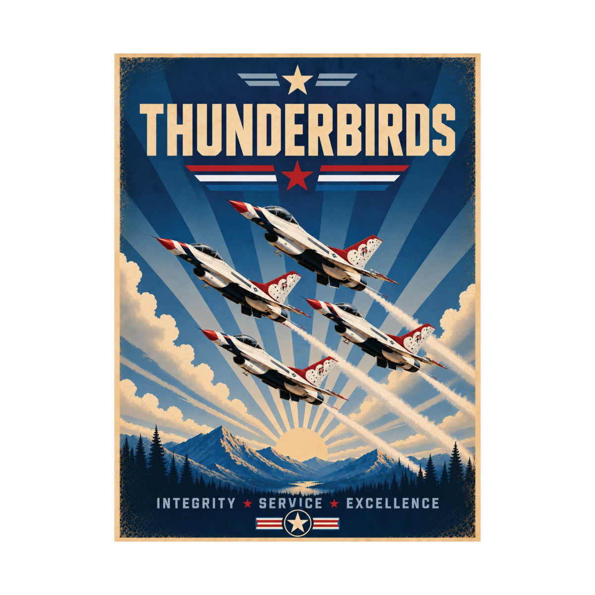 Thunderbird Formation Poster | Vintage Fighter Jet Aviation Wall Art