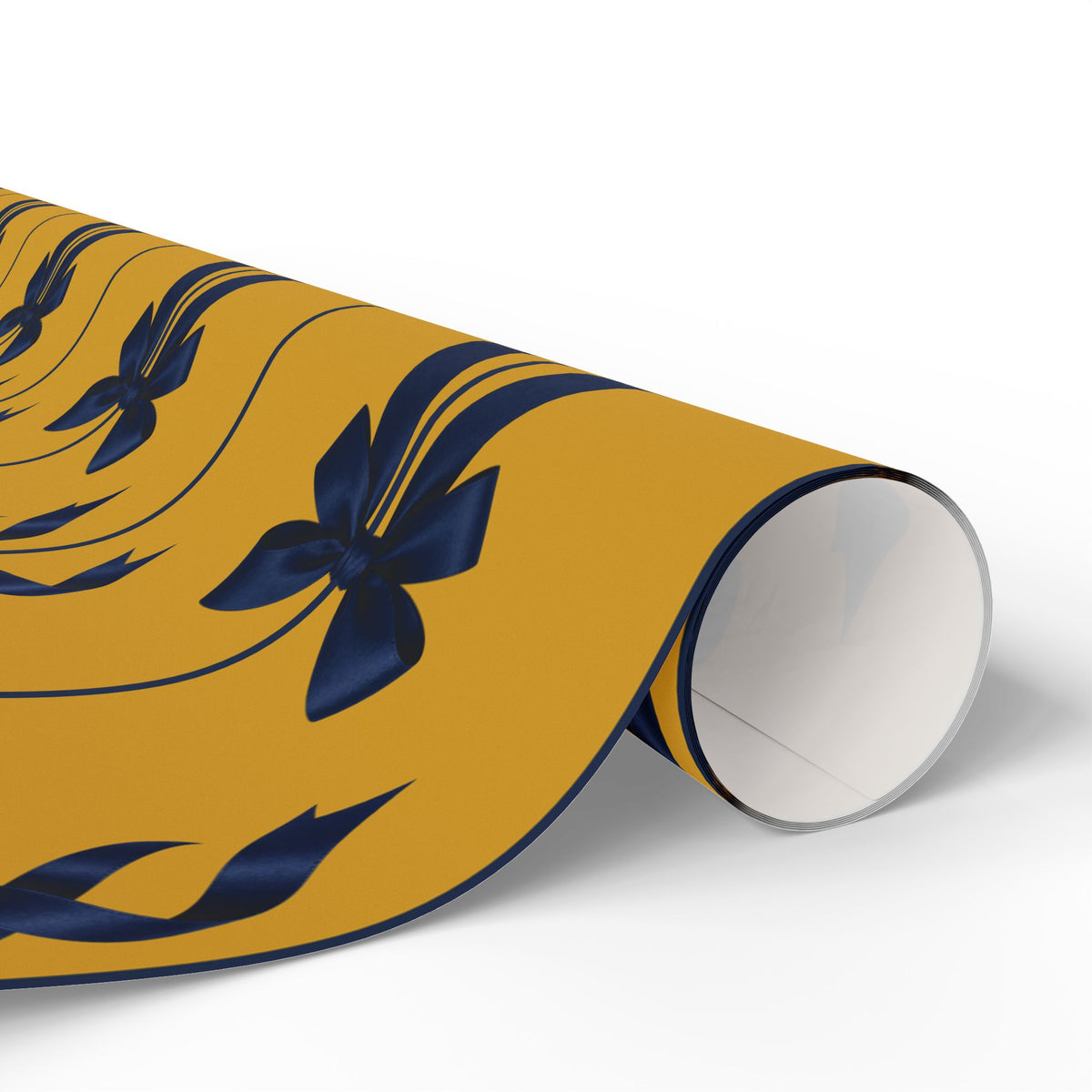 Navy Blue Bow Wrapping Paper | Mustard Yellow Preppy Ribbon Gift Wrap