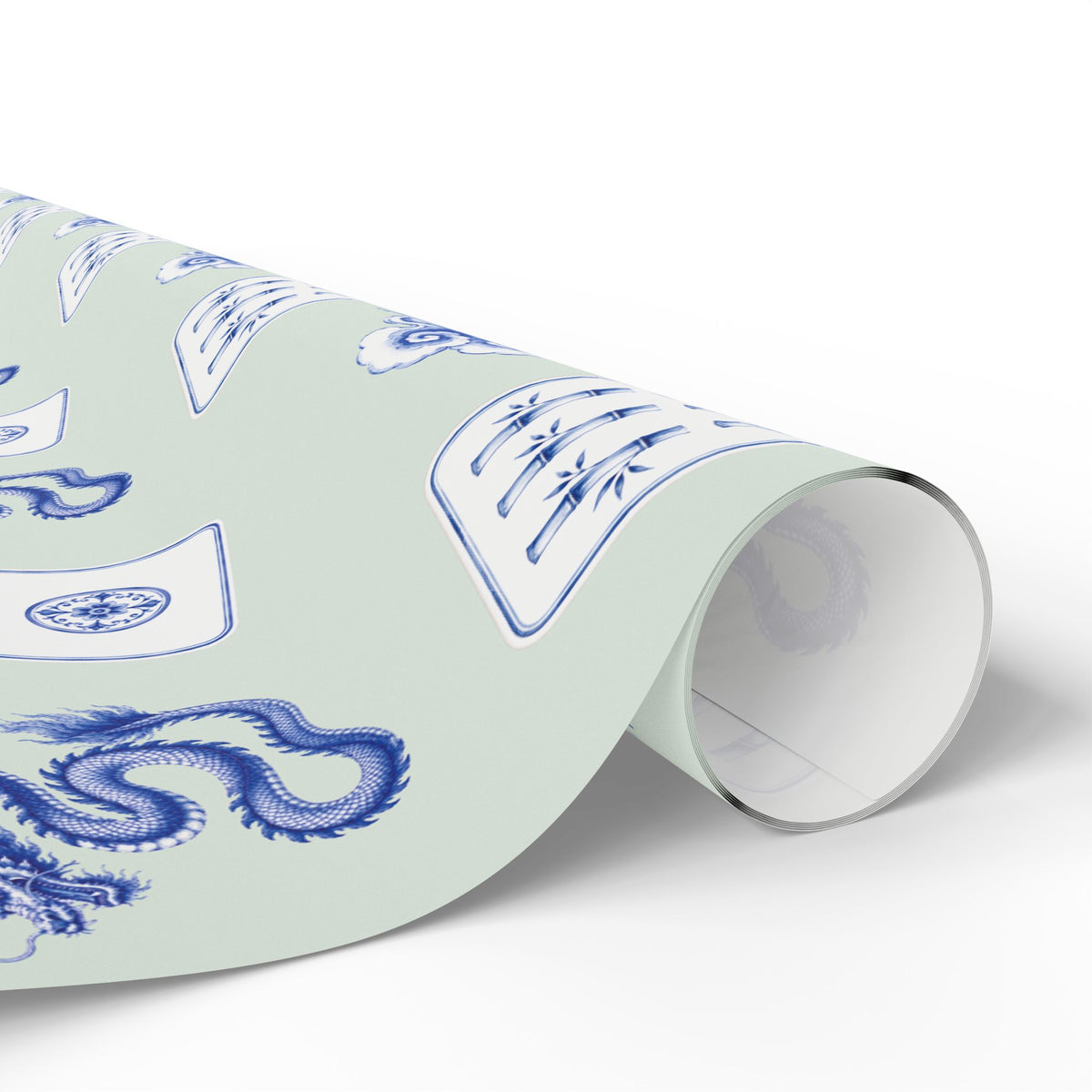 Celadon Mint Mahjong Wrapping Paper | Blue Chinoiserie Gift Wrap