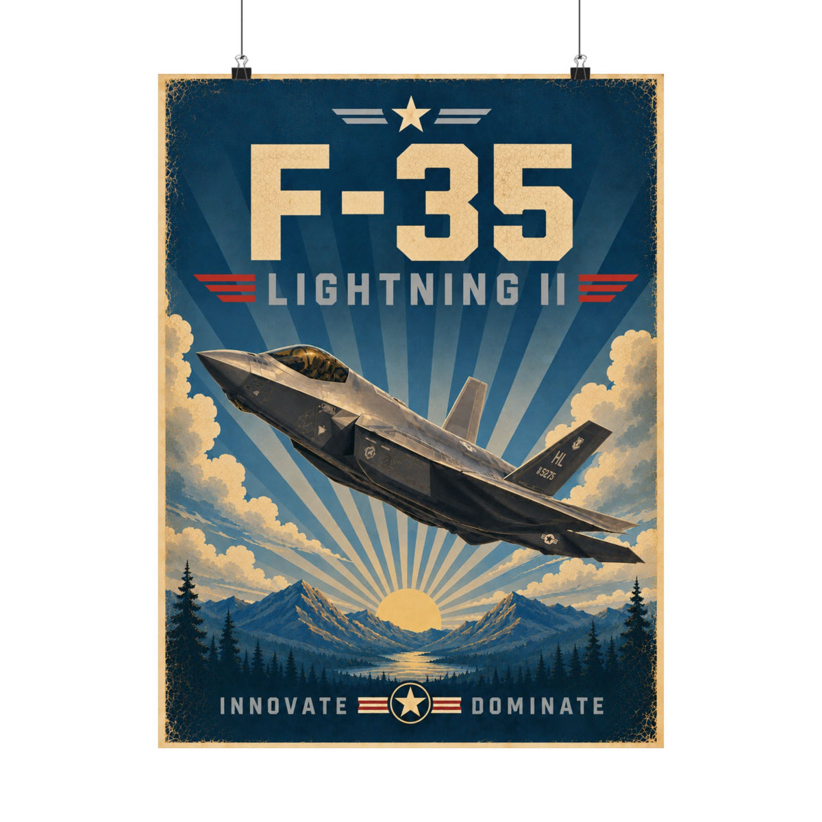 F-35 Lightning II Poster | Vintage Military Aviation Wall Art