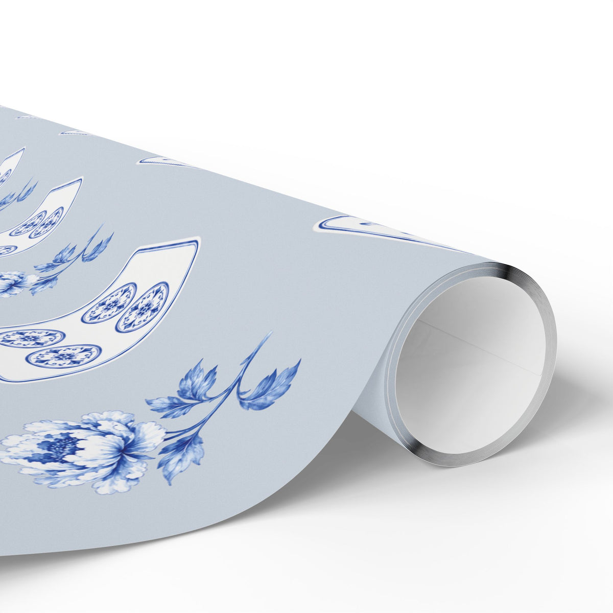 Misty Harbor Blue Mahjong Wrapping Paper | Blue Chinoiserie Gift Wrap