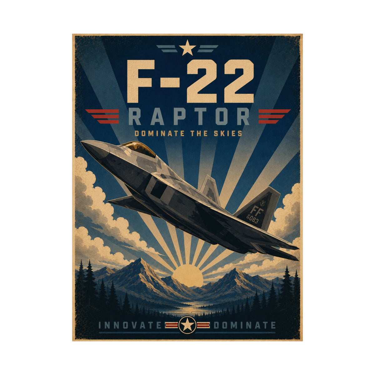 F-22 Raptor Poster | Vintage Fighter Jet Aviation Wall Art