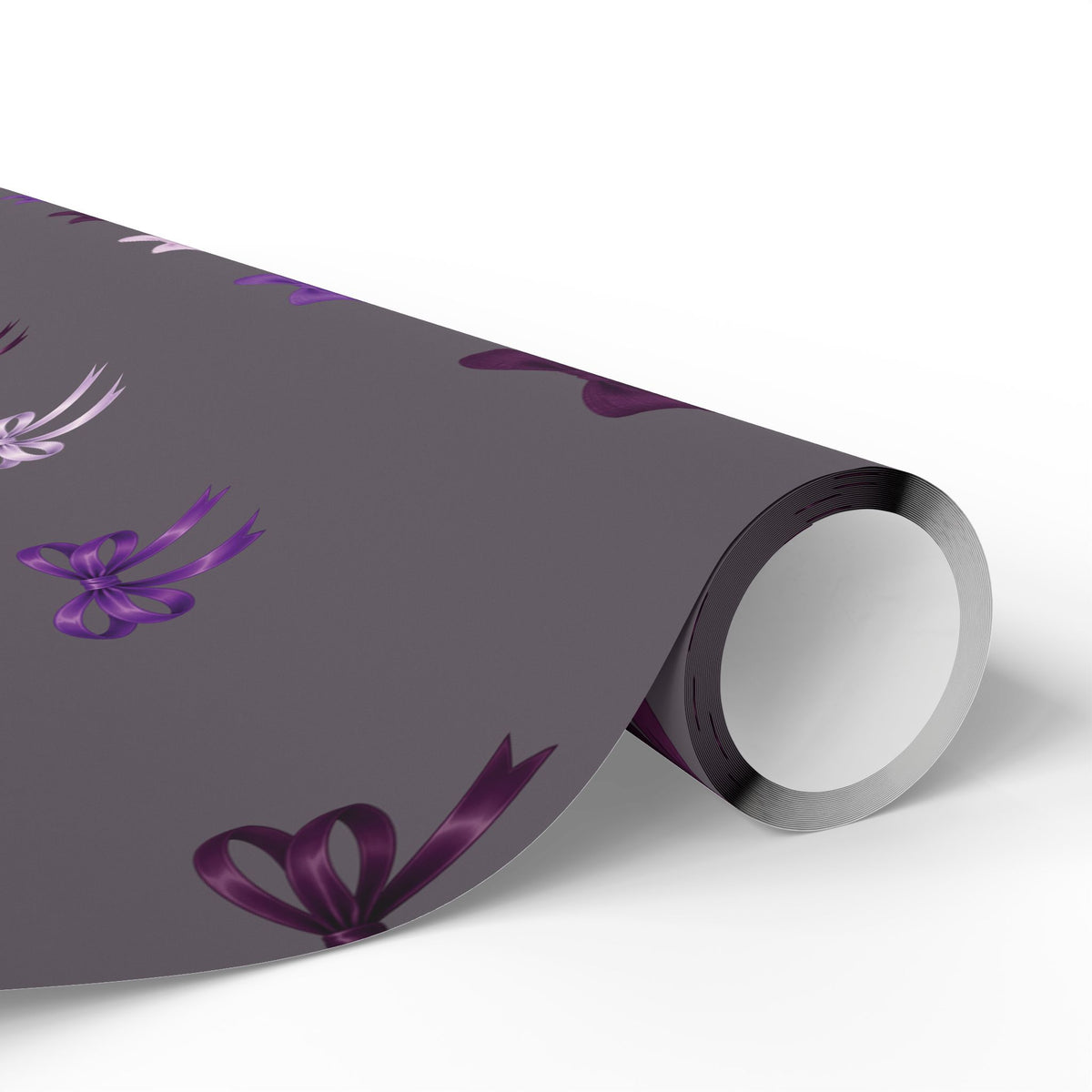 Purple & Grey Bow Wrapping Paper | Elegant Satin Ribbon Gift Wrap