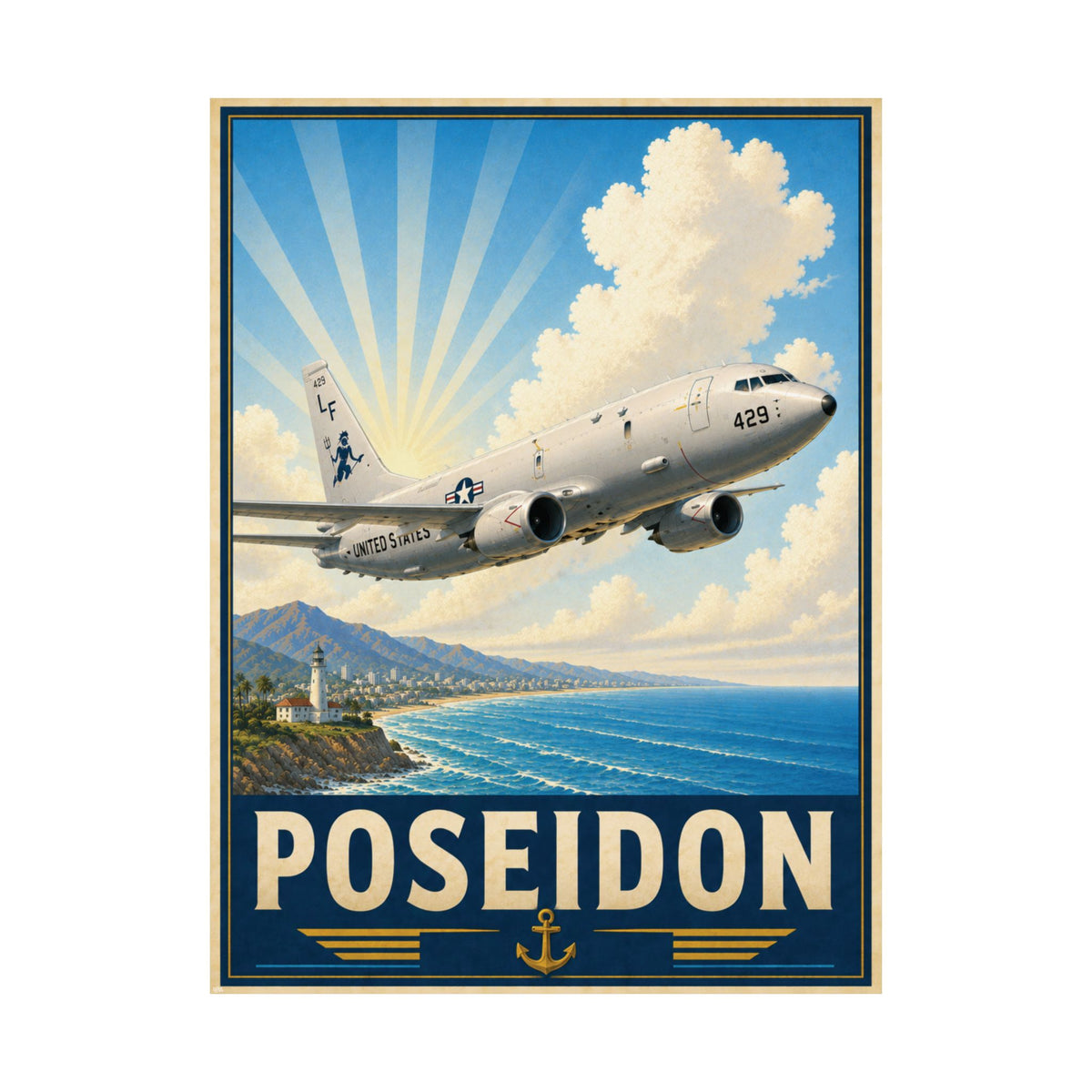 P-8 Poseidon Vintage Art Poster | Maritime Patrol Aviation Wall Art