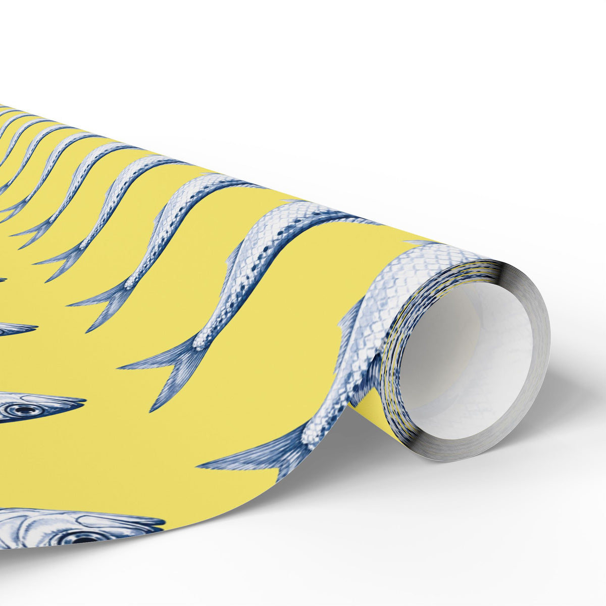 Blue Sardine Wrapping Paper | Yellow Coastal Fish Gift Wrap