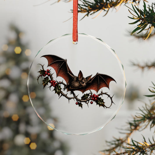 Bat & Holly Ornament | Gothmas Gothic Christmas Glass Ornament