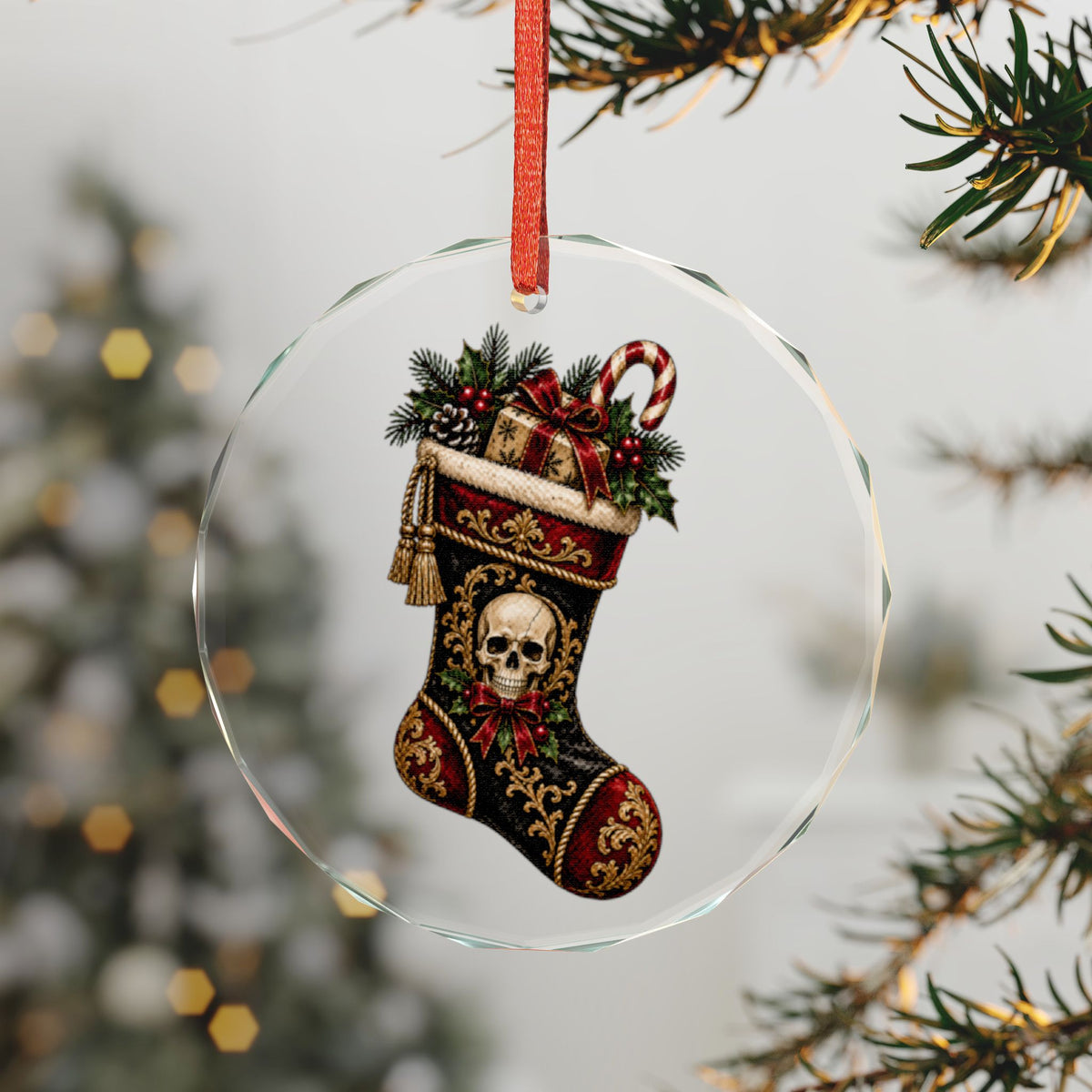Skull Stocking | Gothic Christmas Glass Ornament | Gothmas