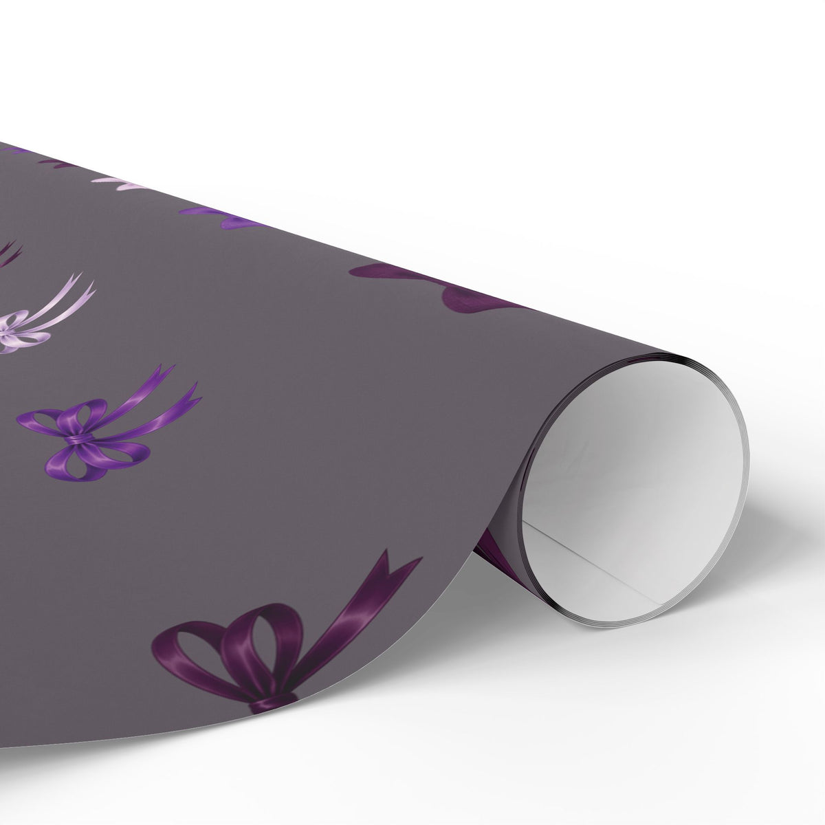 Purple & Grey Bow Wrapping Paper | Elegant Satin Ribbon Gift Wrap
