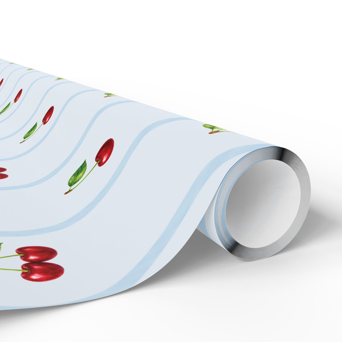 Watercolor Cherry Wrapping Paper | Light Blue Fruit Gift Wrap