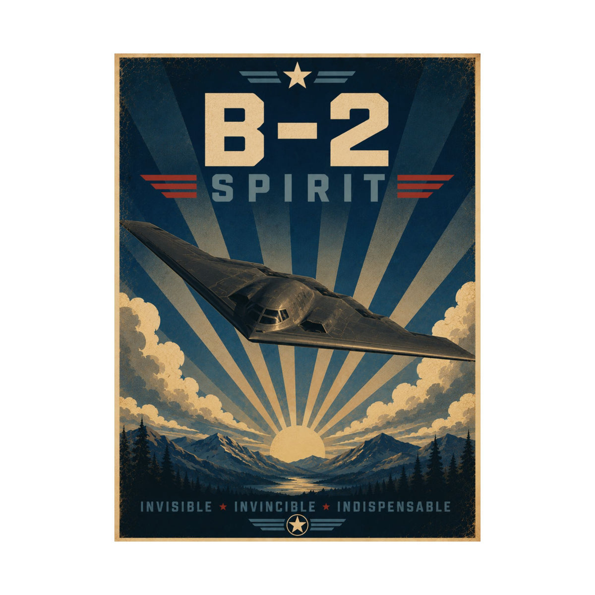 B-2 Spirit Stealth Bomber | Vintage Military-Inspired Poster | Aviation Art