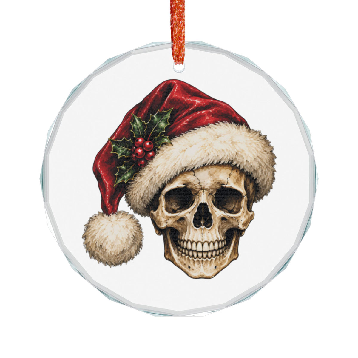 Santa Hat Skull | Gothic Christmas Glass Ornament | Gothmas