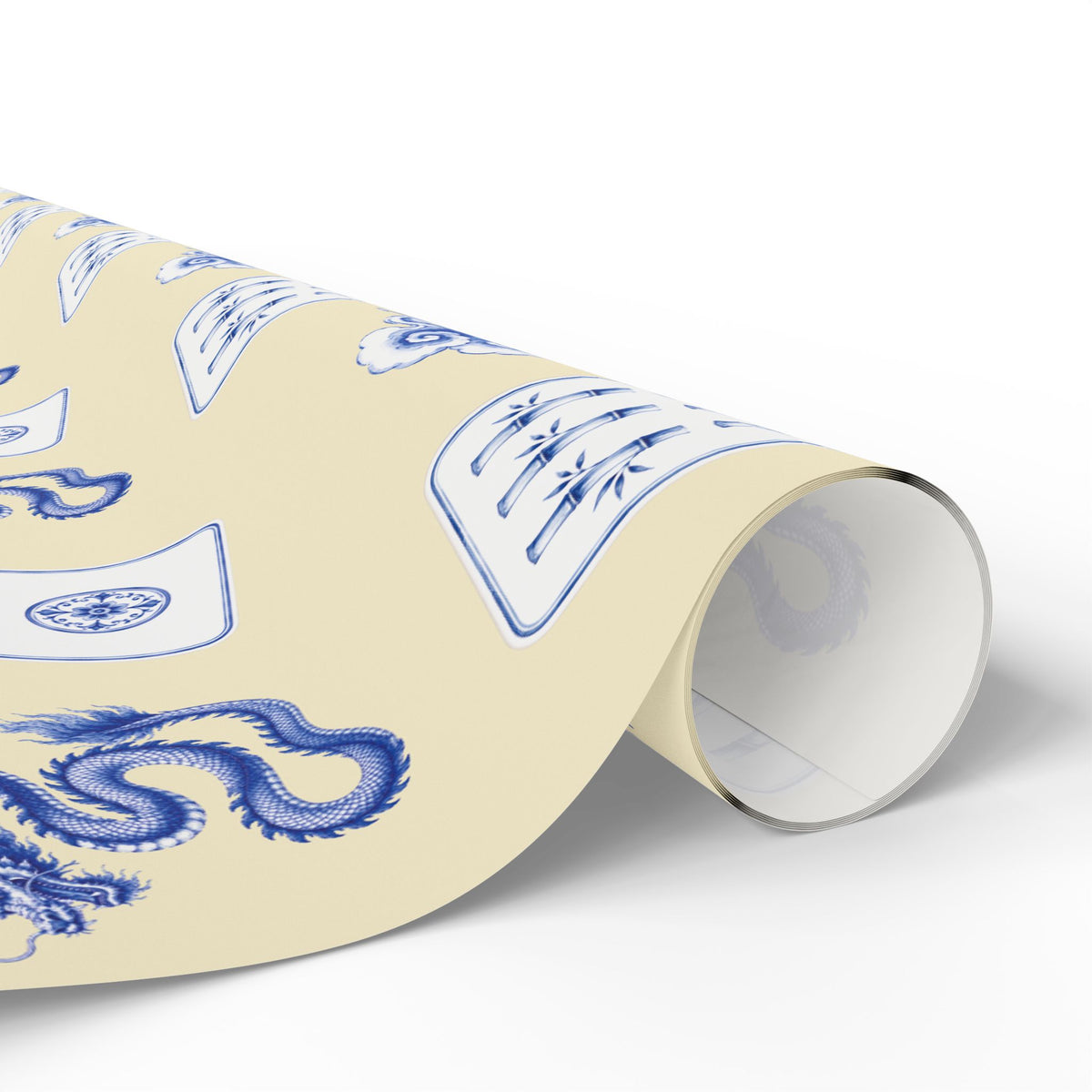French Vanilla Mahjong Wrapping Paper | Blue Chinoiserie Gift Wrap