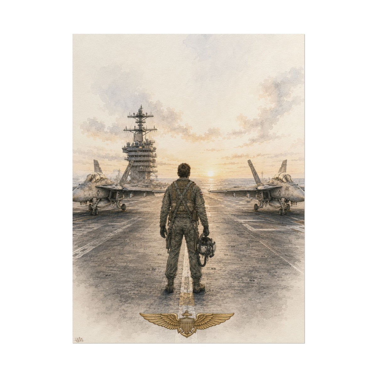 F-18 Male Pilot on the Flight Deck | Rolled Fine Art Print