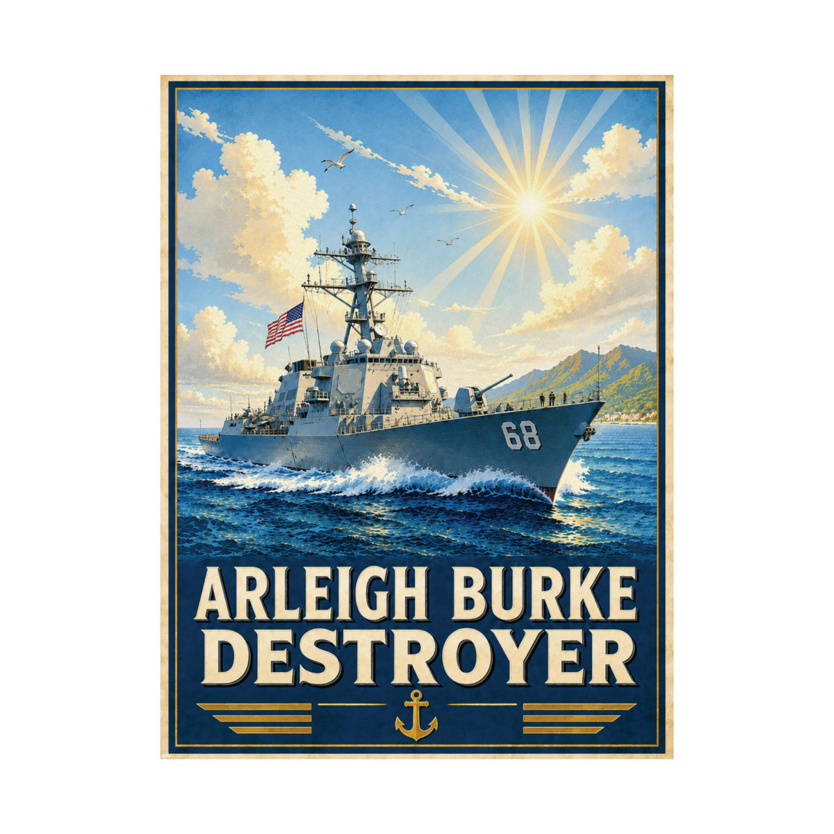 Arleigh Burke Destroyer Vintage Art Poster | Naval Heritage Wall Art
