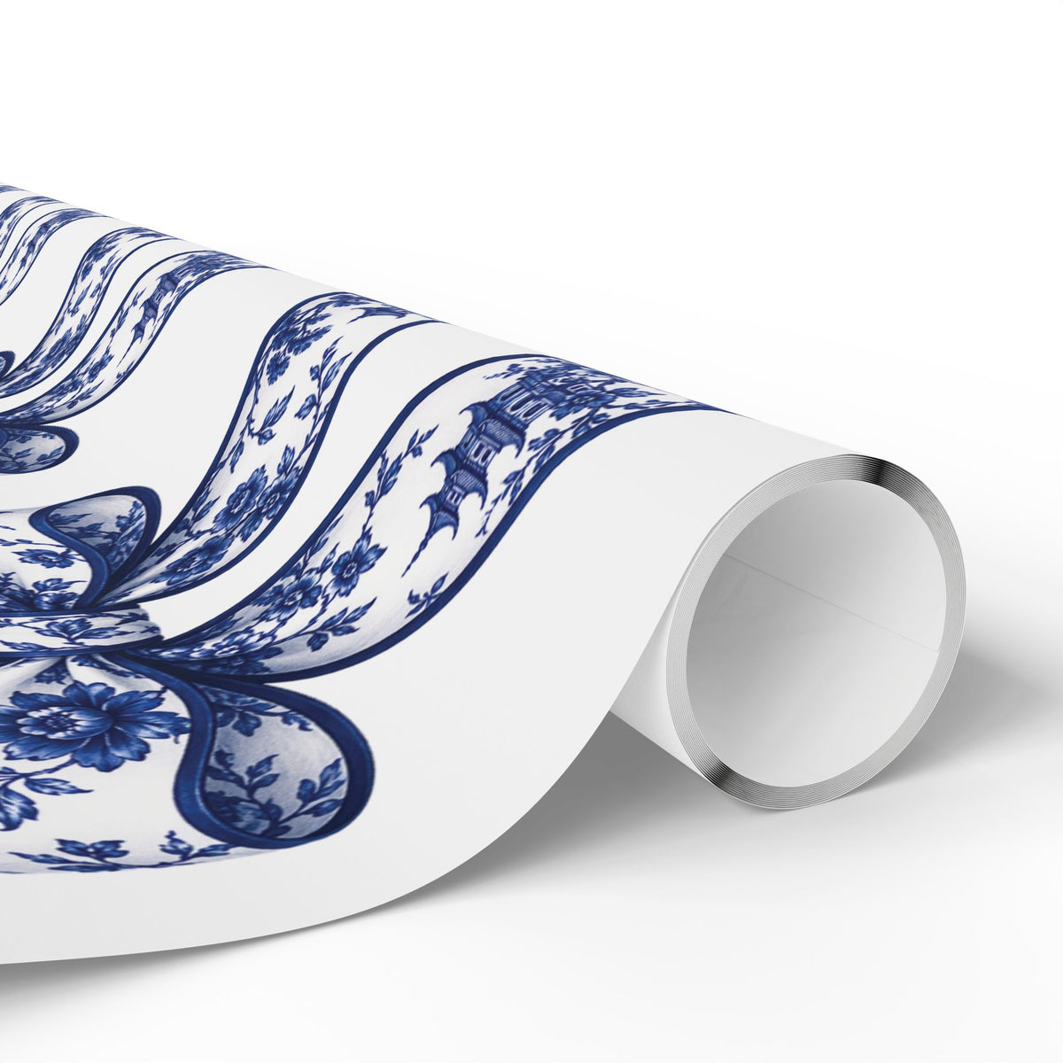 Blue Chinoiserie Bow Wrapping Paper | Toile Ribbon Gift Wrap