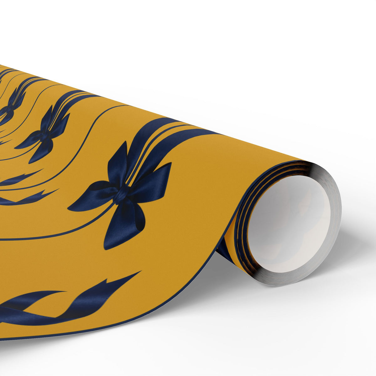 Navy Blue Bow Wrapping Paper | Mustard Yellow Preppy Ribbon Gift Wrap