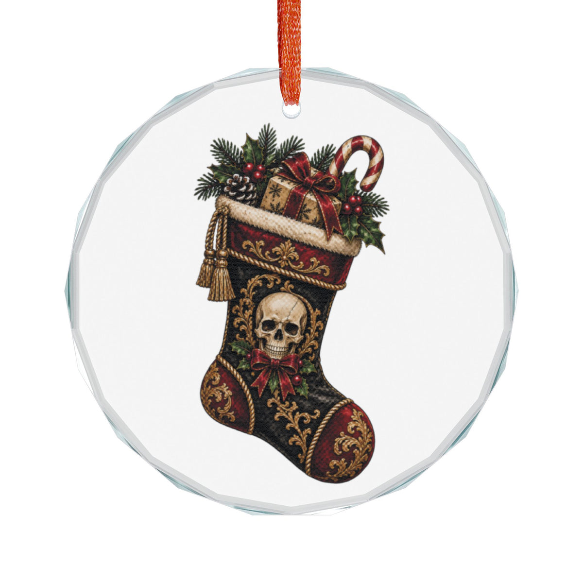 Skull Stocking | Gothic Christmas Glass Ornament | Gothmas