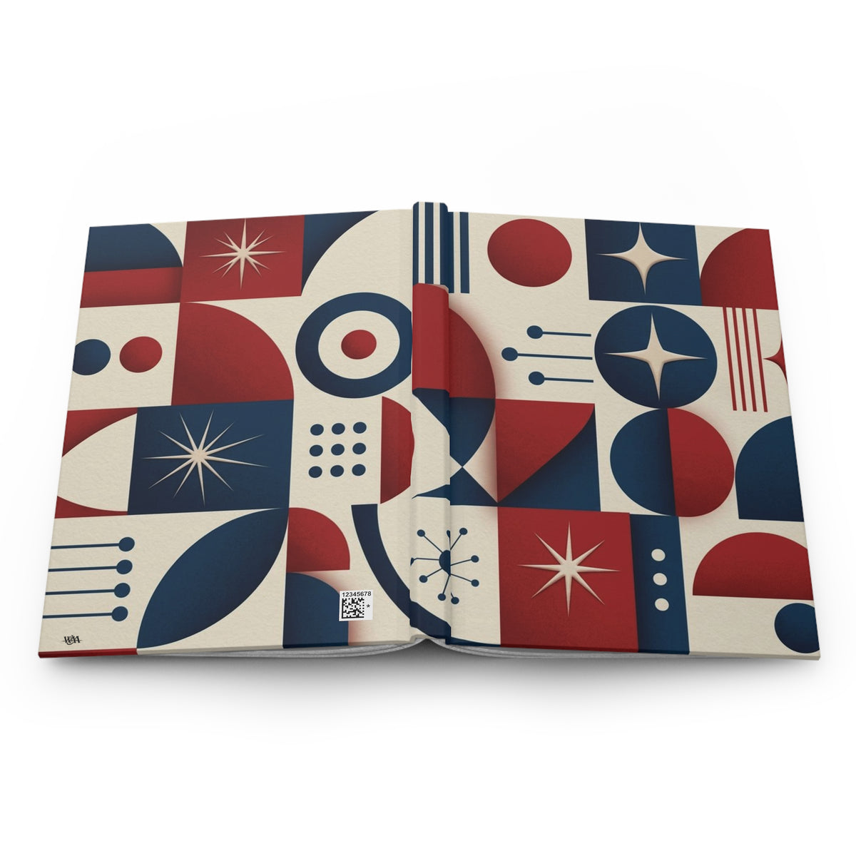 Retro Art Deco Geometric Hardcover Journal – Red, White & Blue