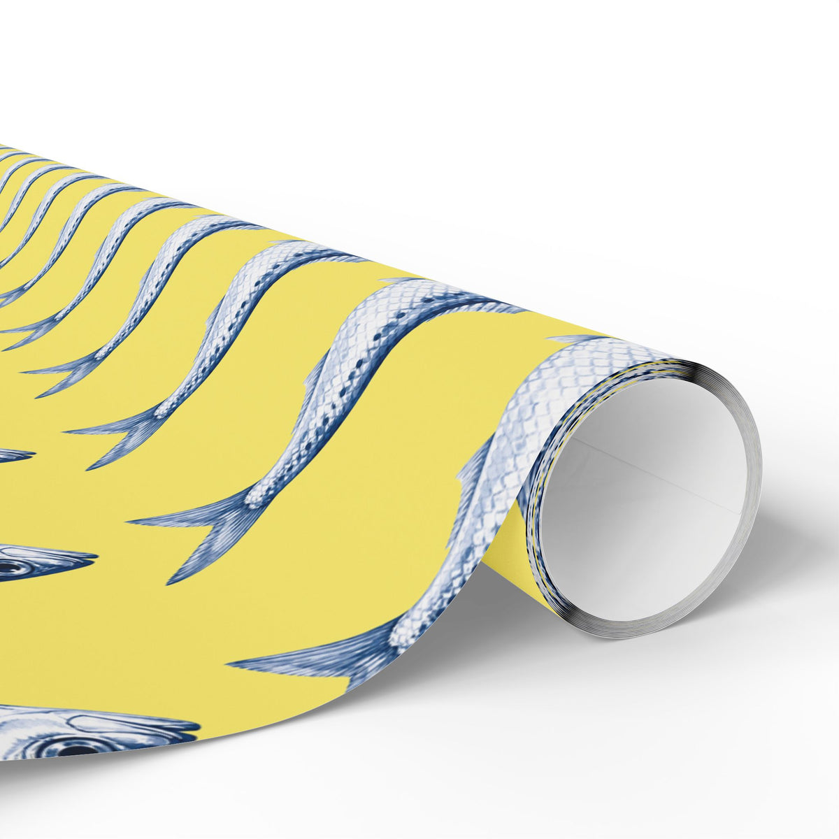Blue Sardine Wrapping Paper | Yellow Coastal Fish Gift Wrap