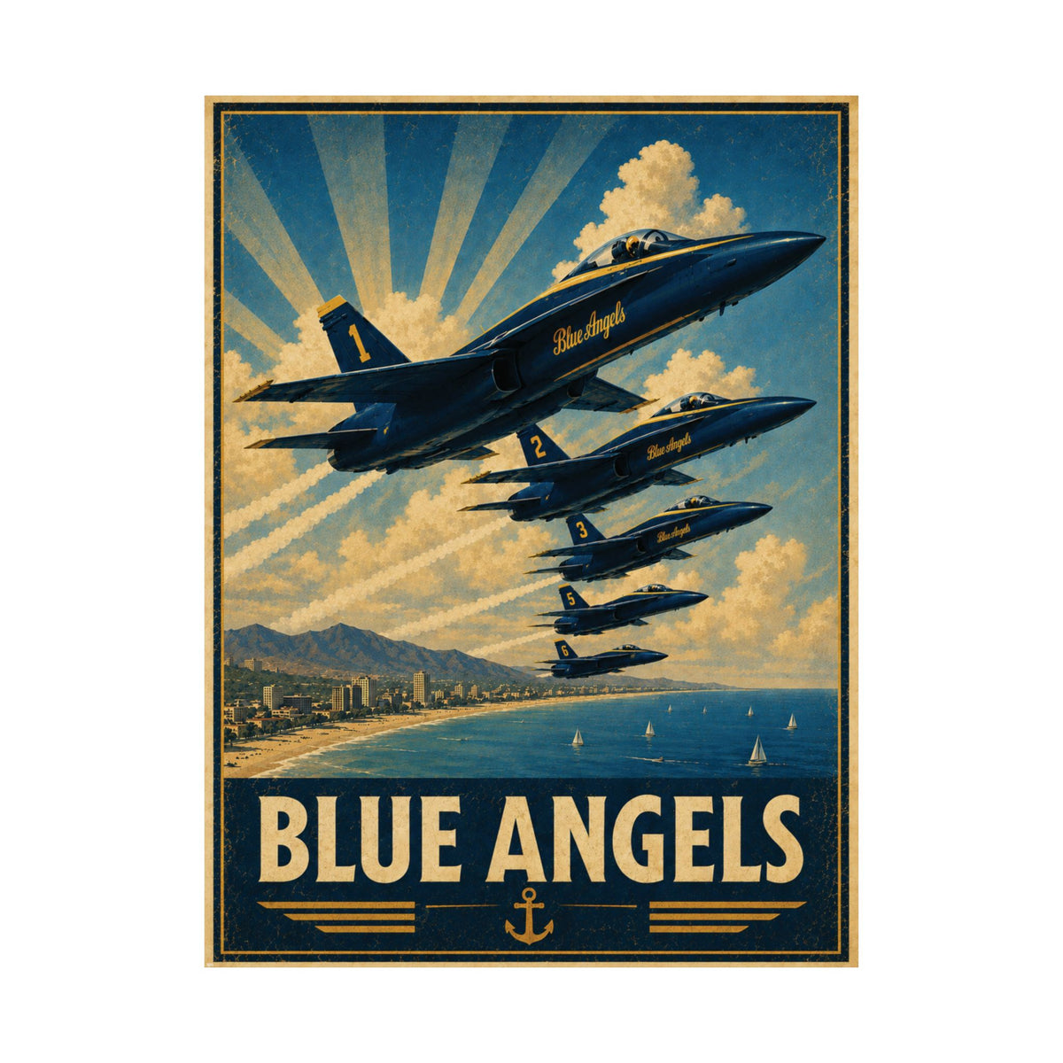 Blue Angels Vintage Aviation Poster | Flight Formation Wall Art | Military Aviation Print