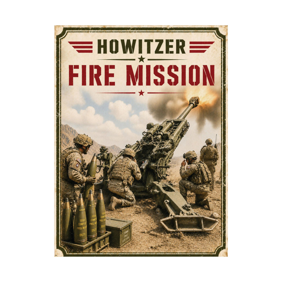 Howitzer Fire Mission Vintage Art Poster | Field Artillery Wall Art